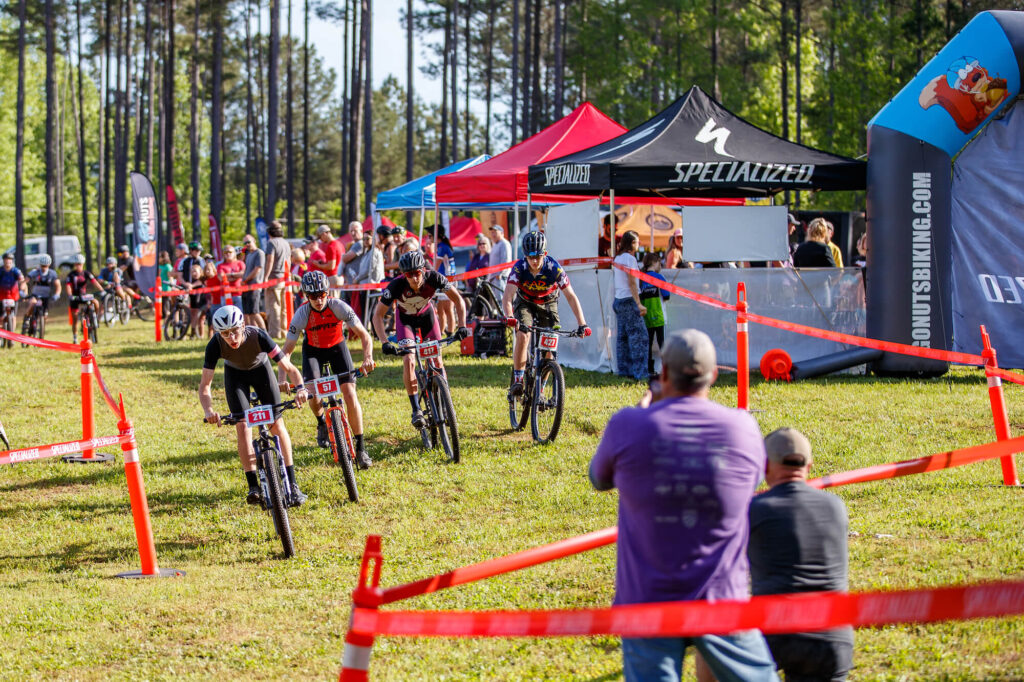 Young kids racing bikes